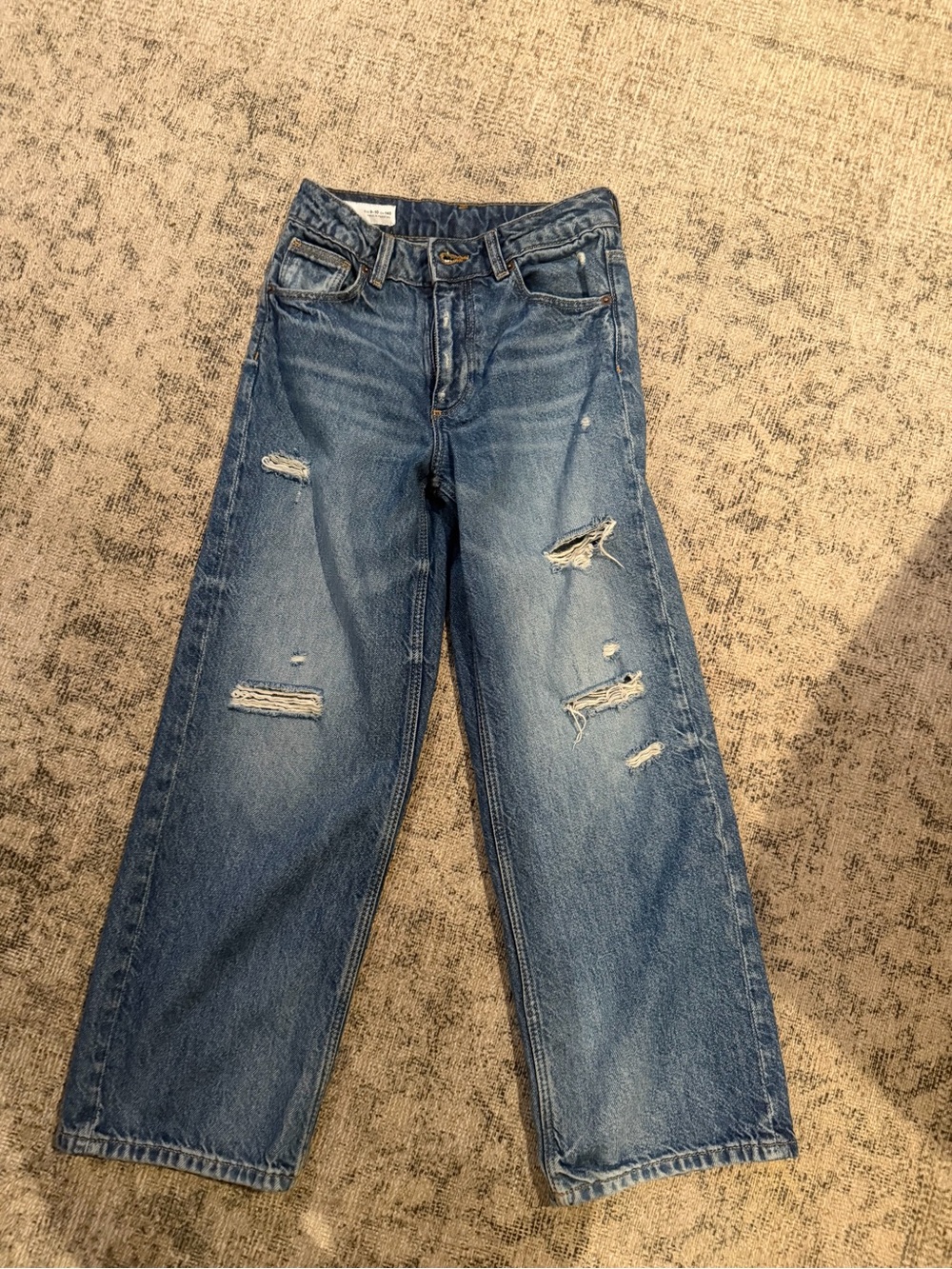 Zara Light Blue Distressed Wide-Leg Jeans